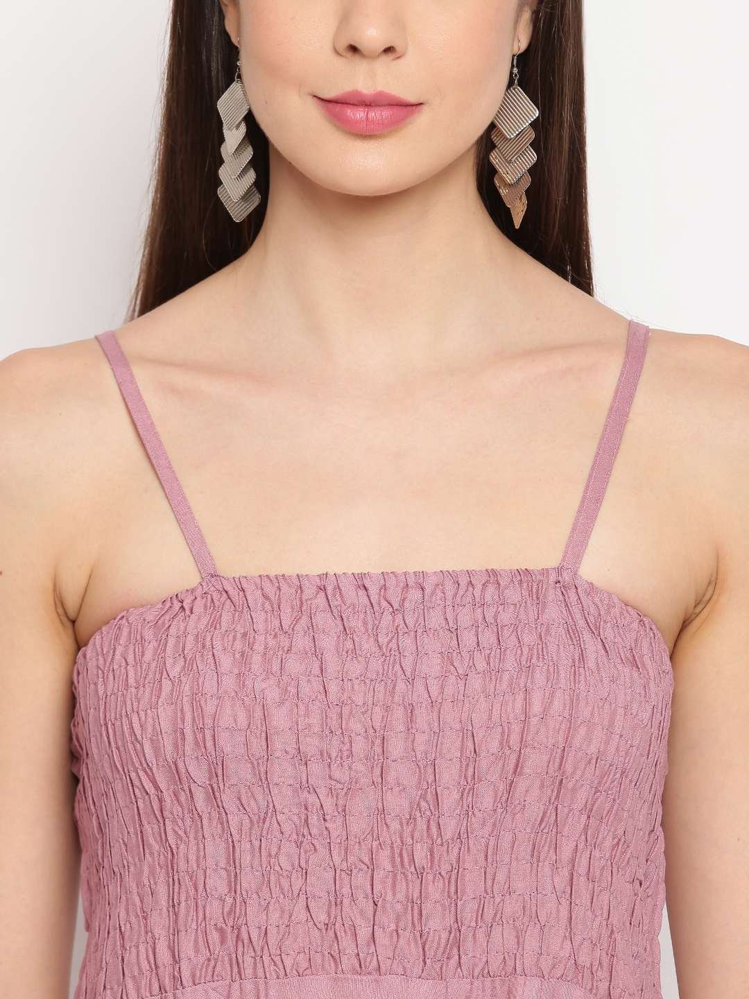 Women's Viscose Rayon Solid Shoulder Straps Sleeveless Flared Gown Drees (MAUVE) - Image 5